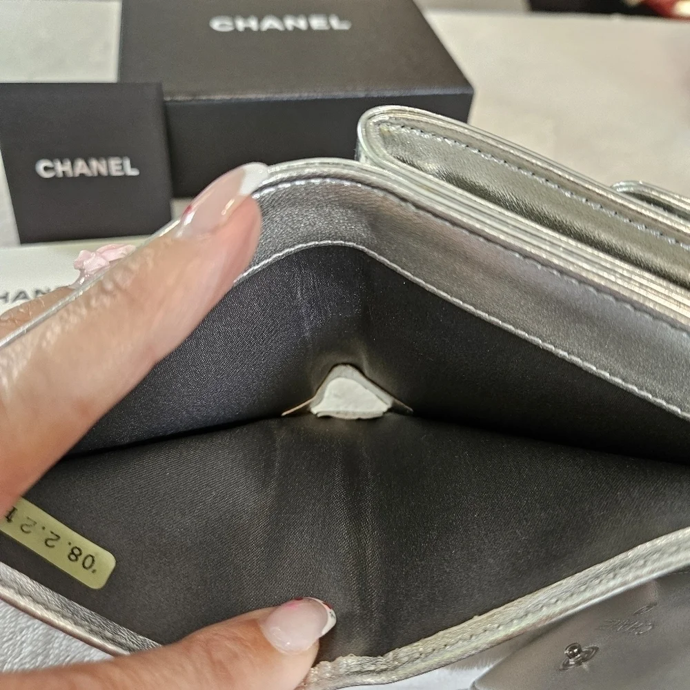 Chanel Vintage precious symbols Compact Silver Quilted Wallet